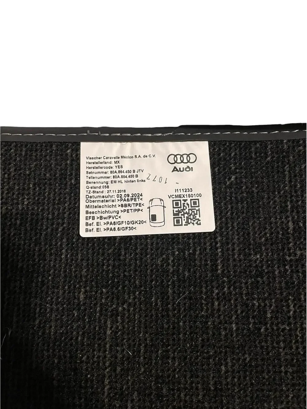 Audi Q5 SQ5 Rear Left Passenger Side Carpet Floor Mat 80A864450B